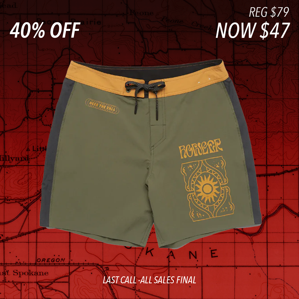 Del Este Boardshort "Sun Drinker/ Algae"
