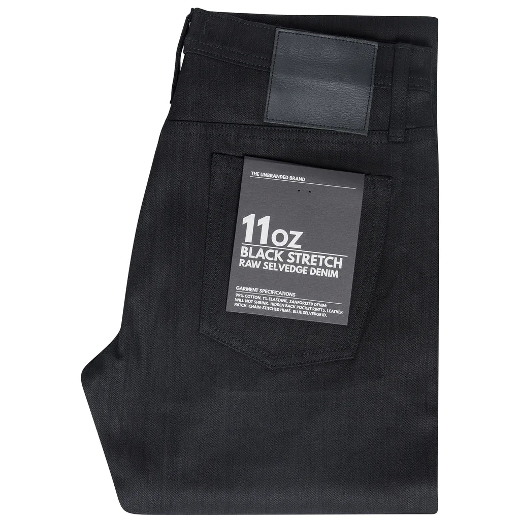UB244 Tapered Fit 11oz Solid Black Stretch Selvedge Denim