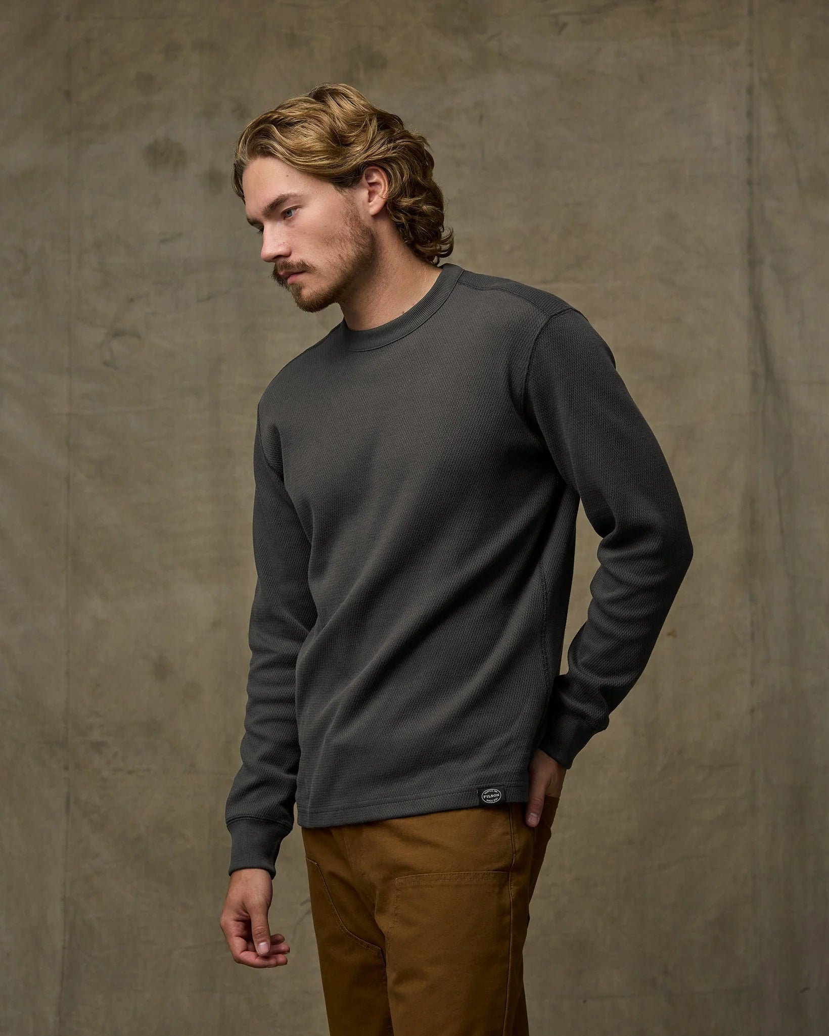 Waffle Knit Thermal Crew "Faded Black"