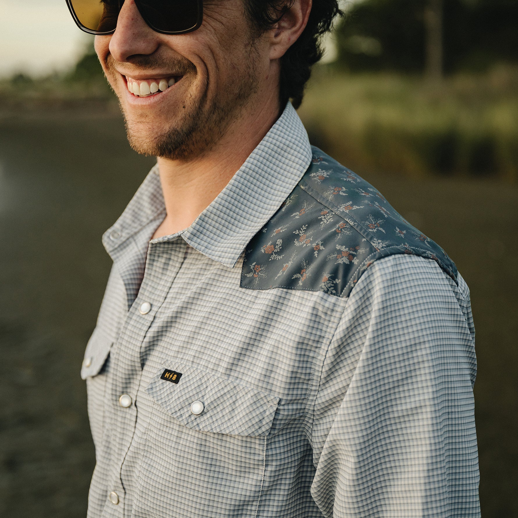 H Bar B Tech Longsleeve "Rancher Floral Smoke Blue"