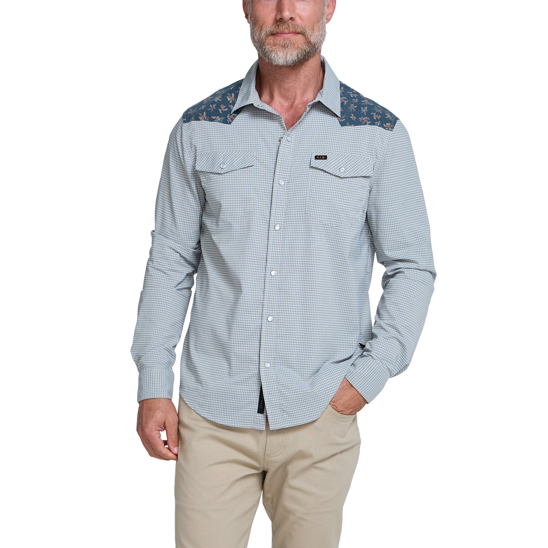 H Bar B Tech Longsleeve "Rancher Floral Smoke Blue"