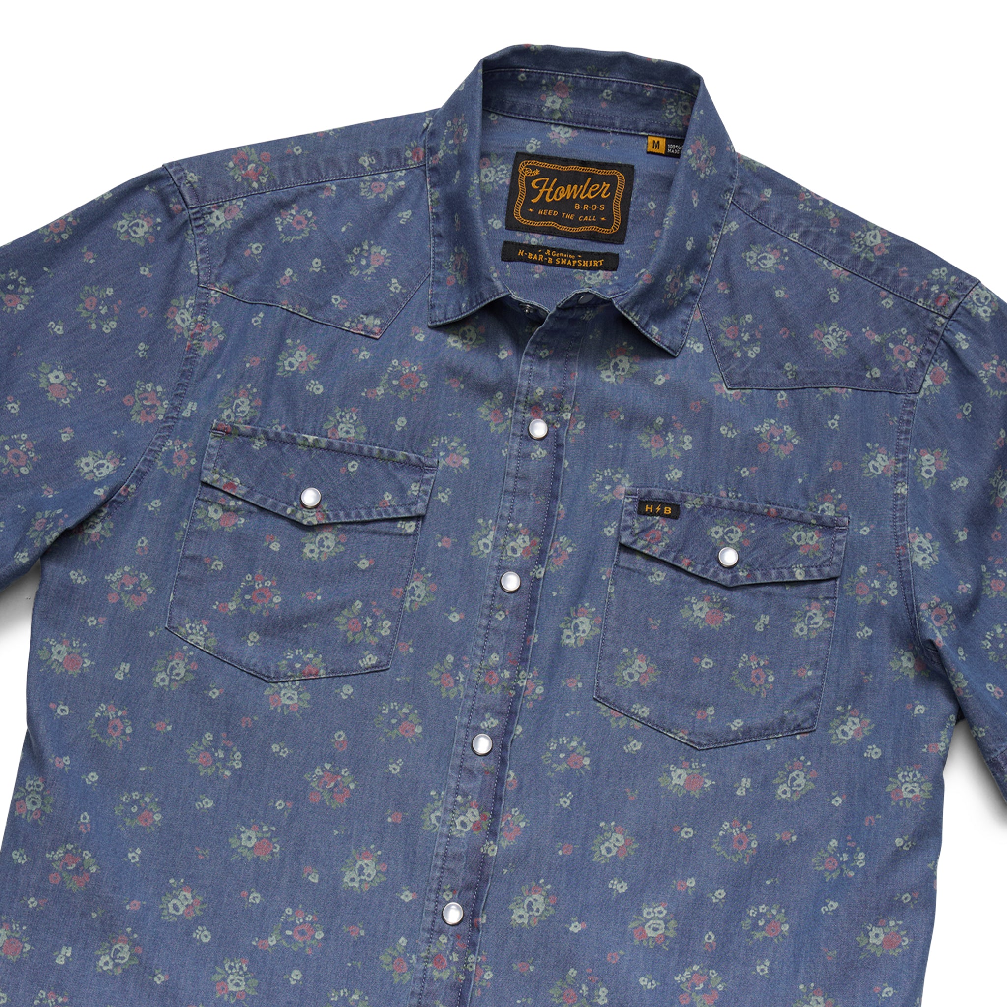 H Bar B Snapshirt "Bouquets Washed Indigo"