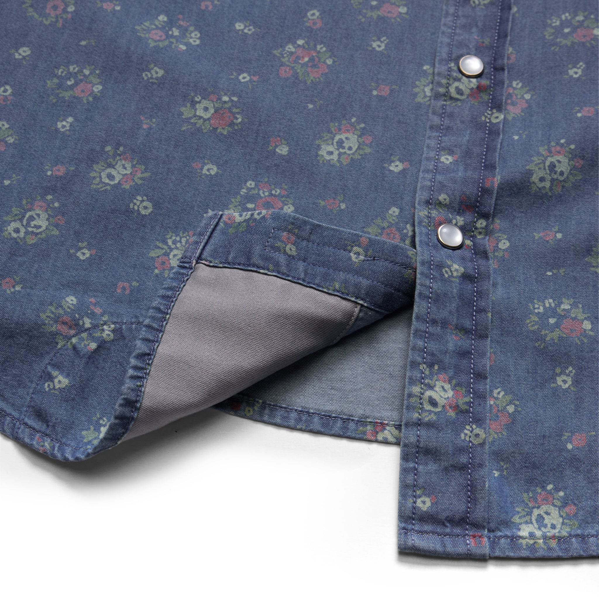 H Bar B Snapshirt "Bouquets Washed Indigo"