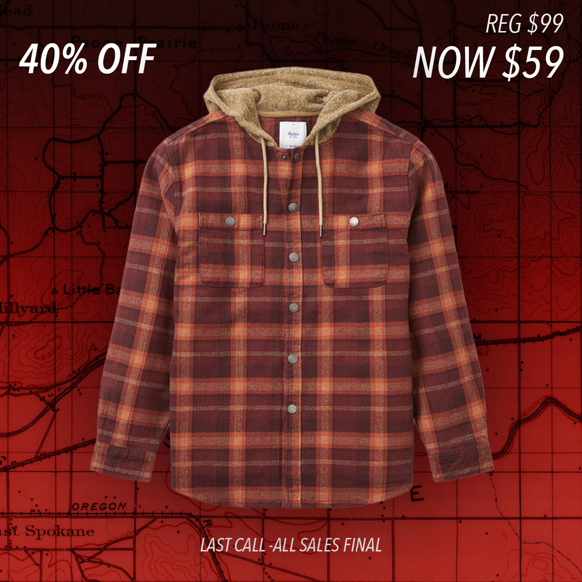 Harold hooded Flannel "Kelp Red"