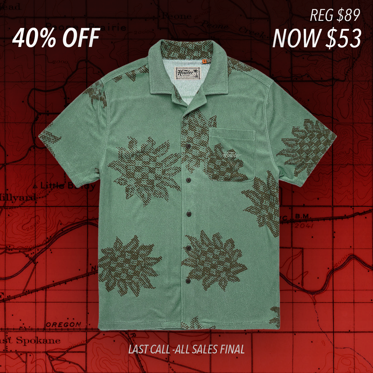 Palapa Terry Shirt "Sunflower Pixels : Granite Green"